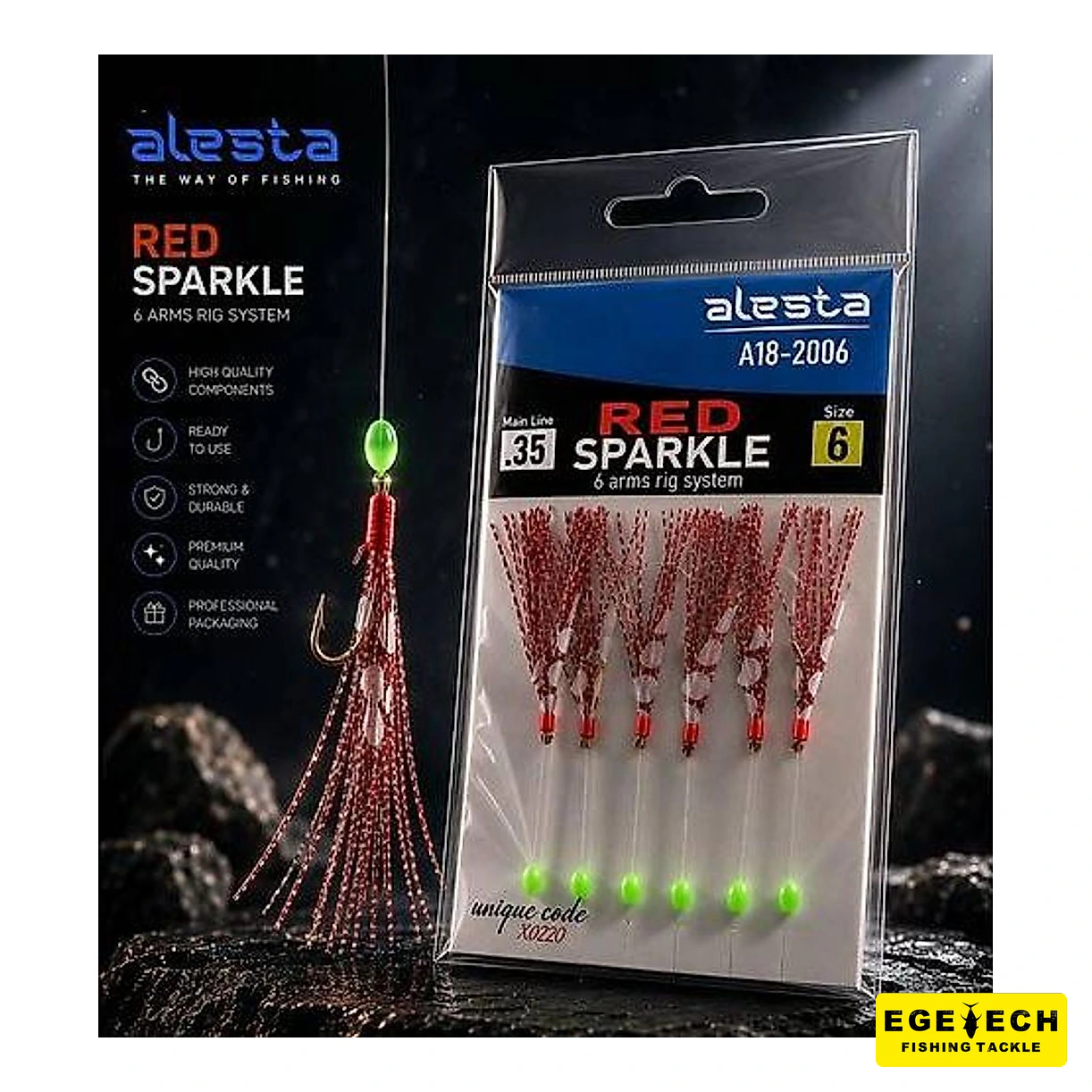 Alesta Red Sparkle Rig X0225 kırmızı ışıltılı çapari görsel 2