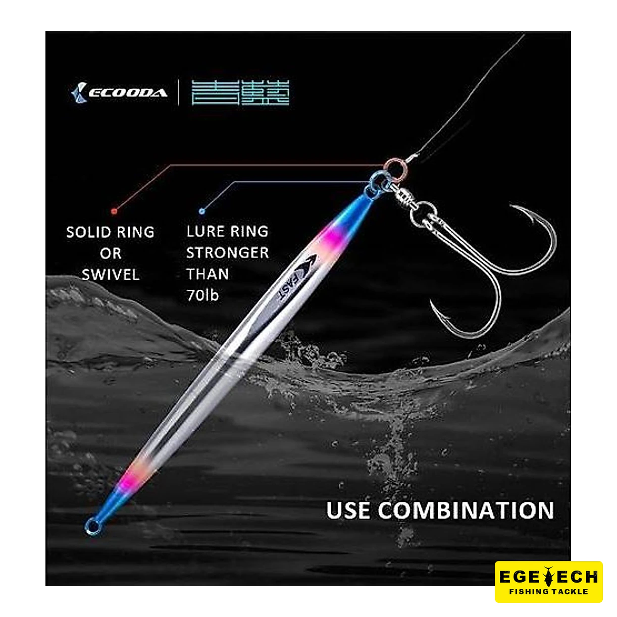Ecooda cyan blue zincirli kanca avcı balıklar için görsel 4