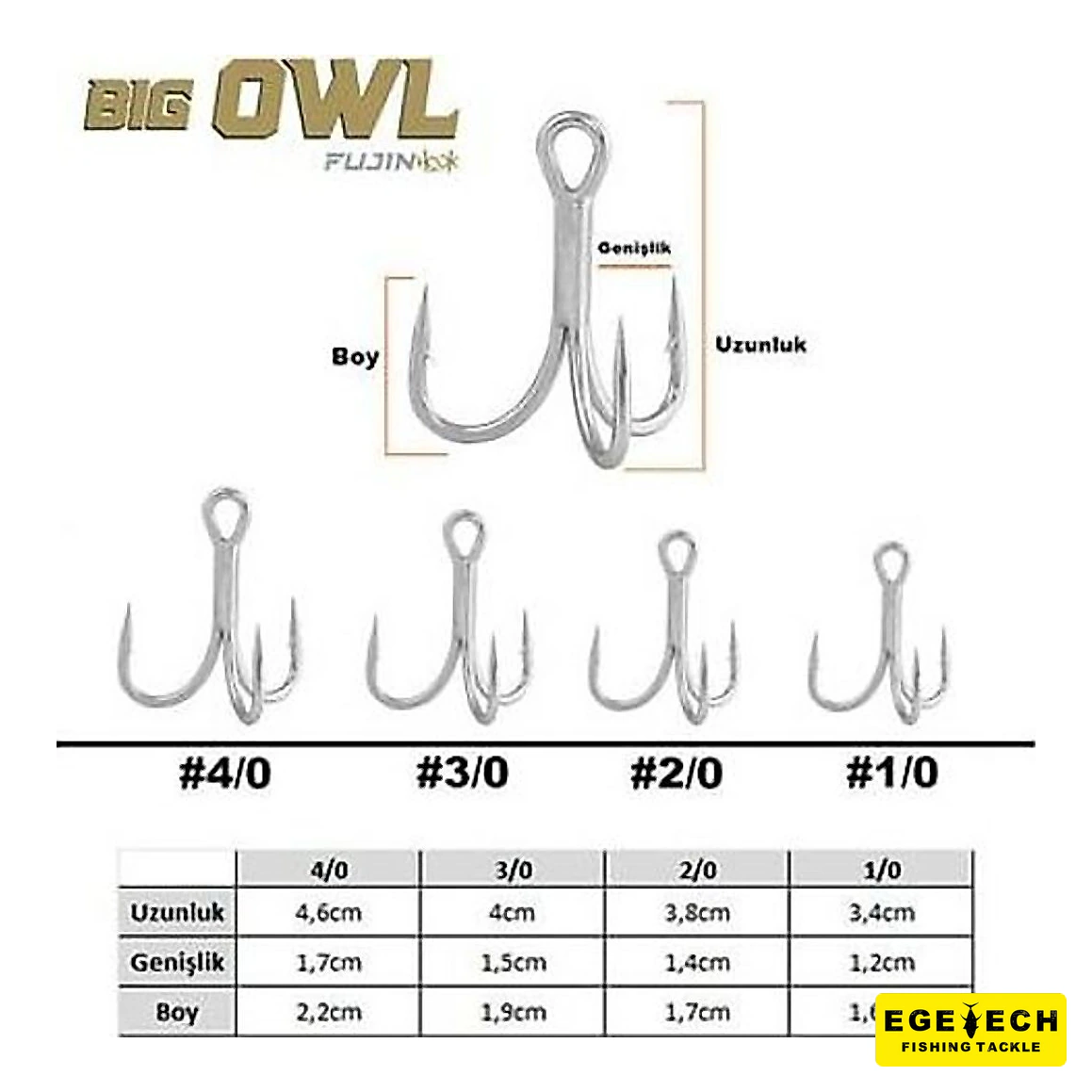 Fujin Big Owl anti-rust üçlü kanca, dayanıklı balık avı görsel 2
